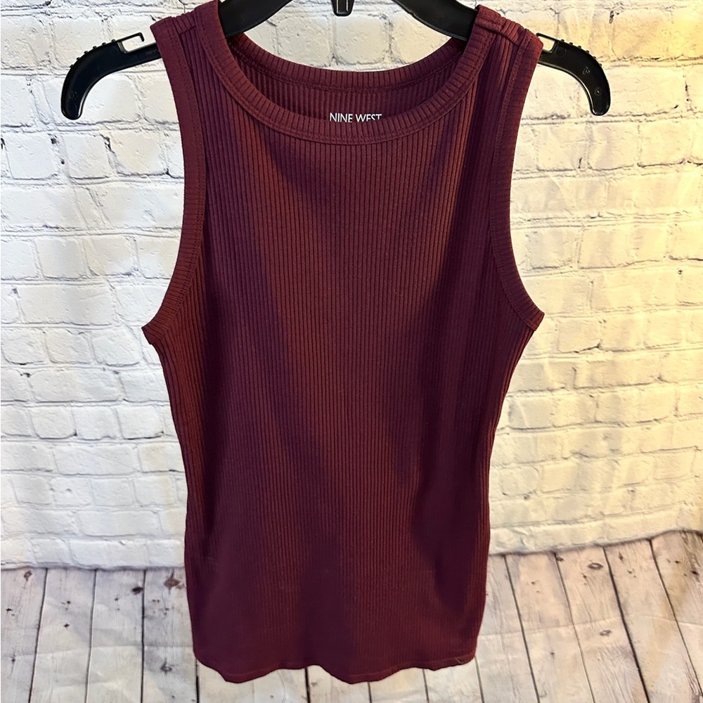 Nine West Red Ribbed Fitted Tank Top
